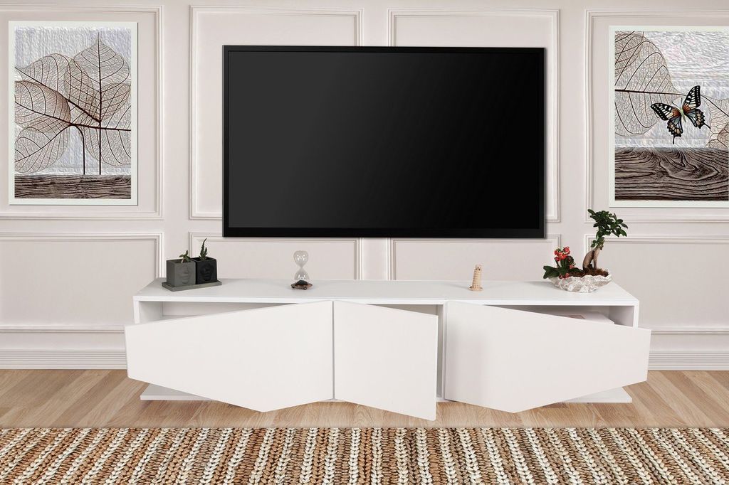 Modern tv állvány, tárolóhellyel, fehér - utile - butopêa